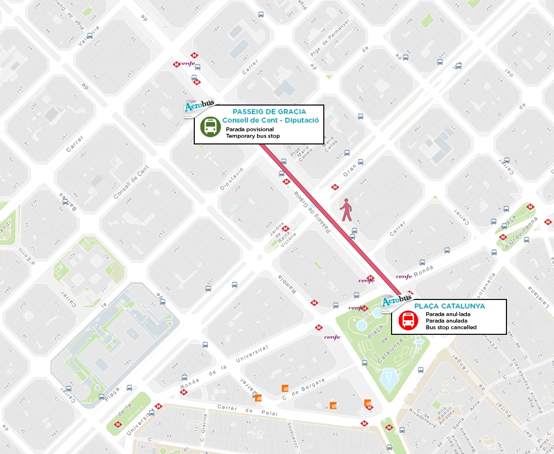 Mapa ubicación parada provisional: Passeig de Gràcia